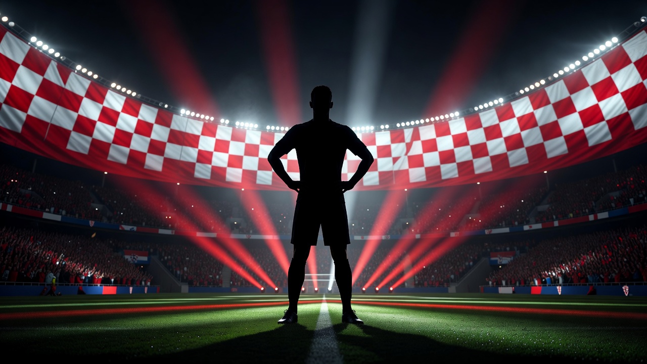 hrvatski kapetan na stadionu crveno bijela atmosfera noć