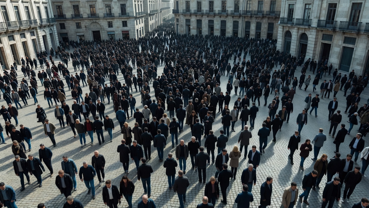 Zagreb main square aerial crowd analysis