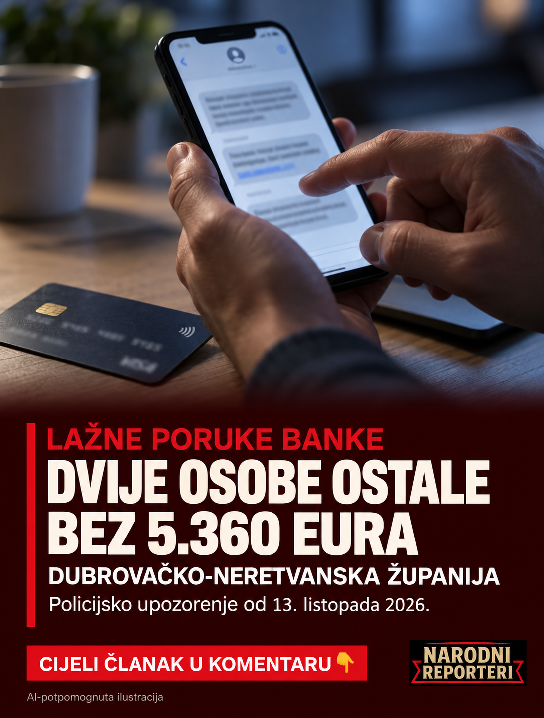 Lažne poruke banke: dvije osobe izgubile ukupno 5.360 eura