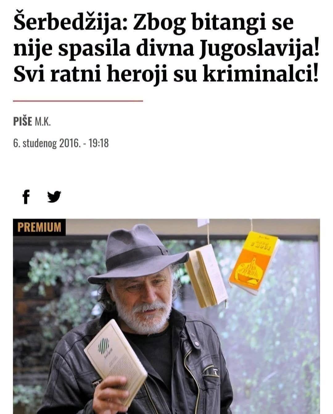 Ranija izjava Rade Šerbedžije iz 2016. godine
