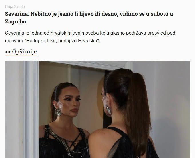 Objava o Severininoj podršci prosvjedu Hodaj za Liku, hodaj za Hrvatsku