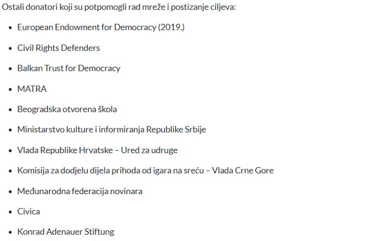 HND objavljuje srpsko ministarstvo na popisu donatora mreže