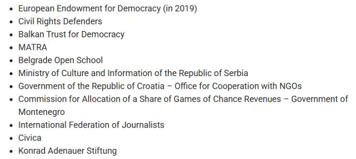 SafeJournalistsov vlastiti popis dodatnih donatora