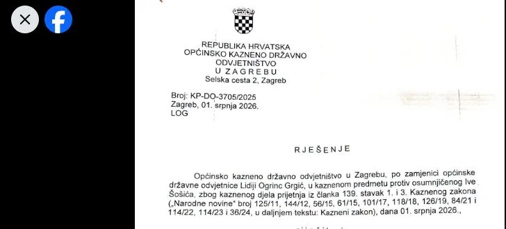 Zaglavlje objavljene preslike rješenja DORH-a s datumom 1. srpnja 2026.