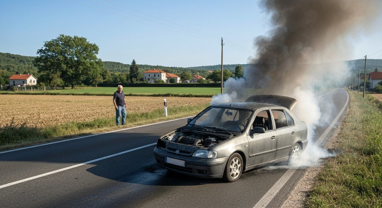 Automobil planuo tijekom vožnje kraj Virovitice, vozač prošao bez ozljeda