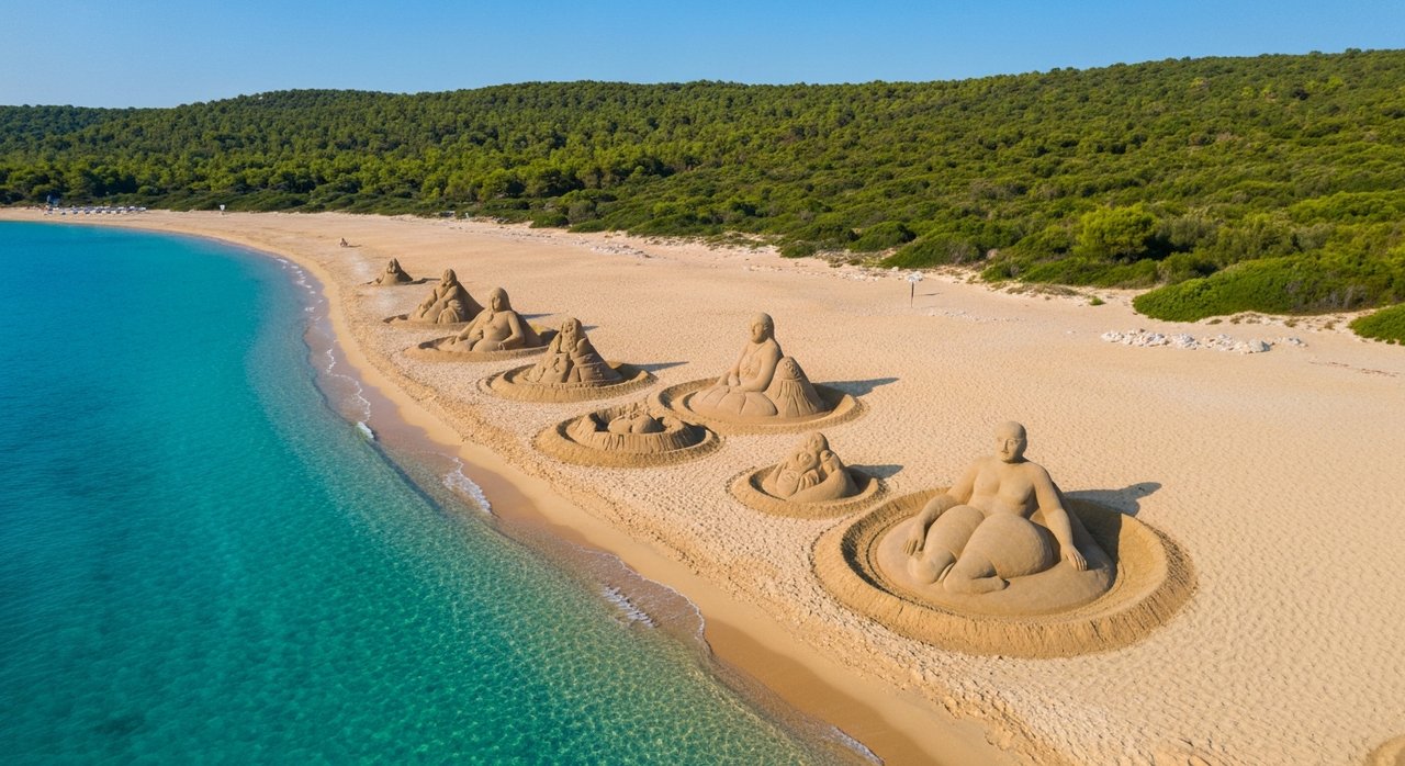 Proljetna čarolija na Rajskoj plaži: Umjetnost u pijesku kao podsjetnik na prolaznost ljepote i tradicije
