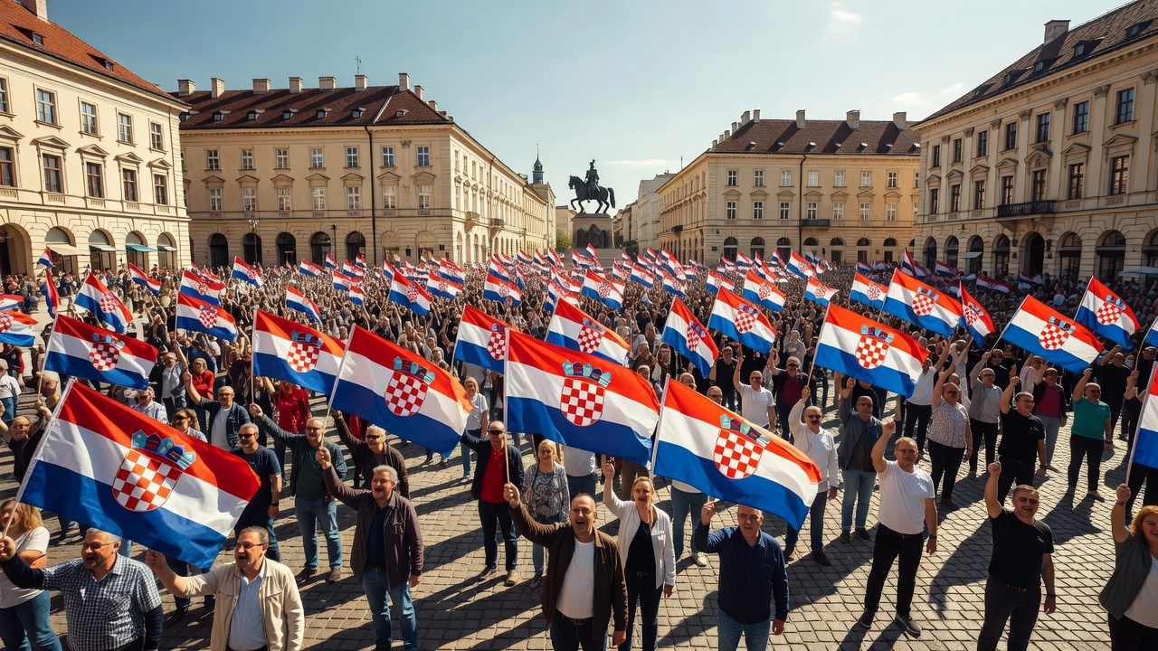 prosvjed Lika hrvatske zastave Trg