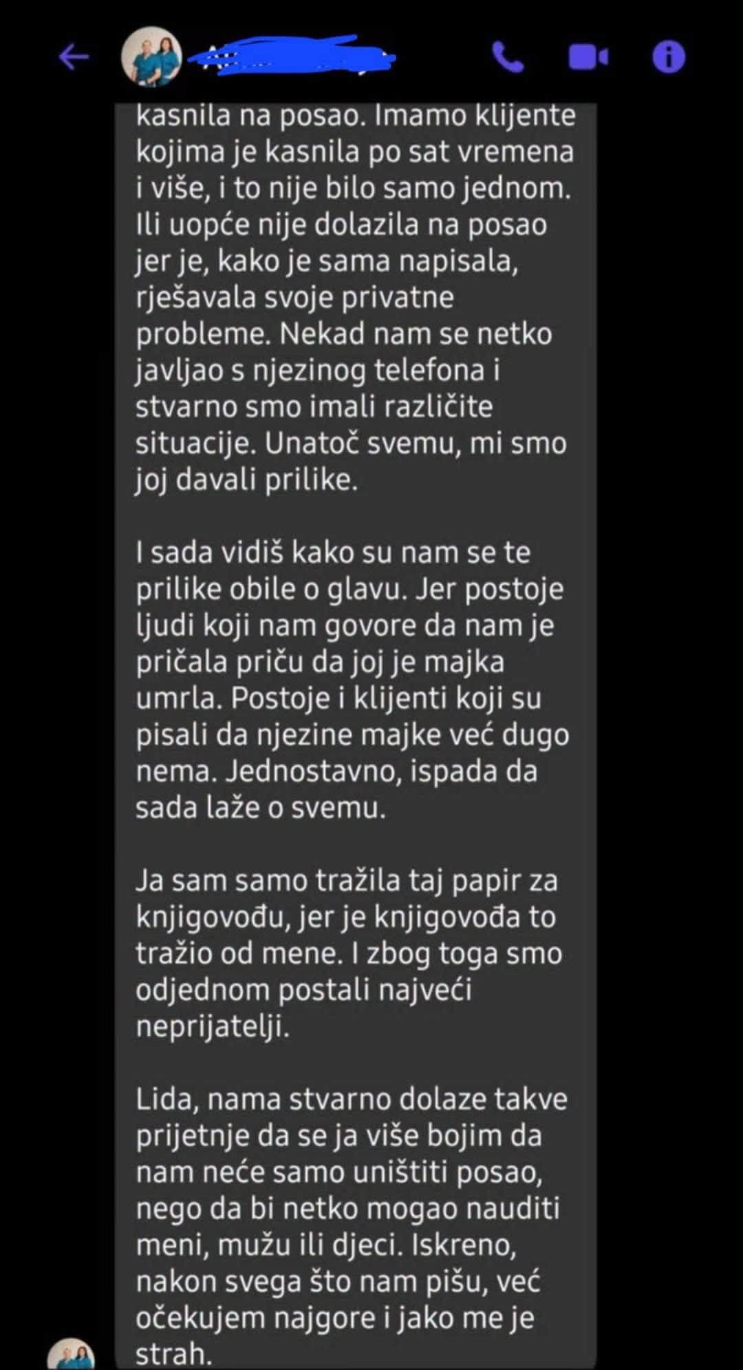 Messenger poruka strane poslodavca Lidi o kašnjenjima i smrtnom listu