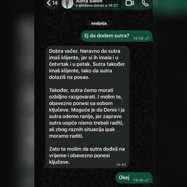 WhatsApp Alina Salon: ozbiljan razgovor i ključevi