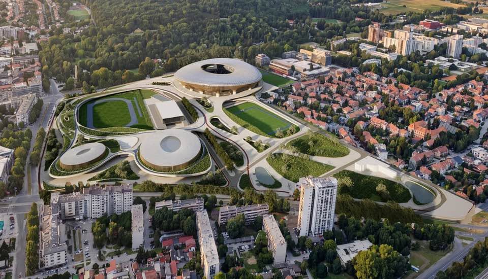 Prijedlog Otta Barića i njegova tima. Pogled iz zraka na stadion i cijeli sportski kompleks.