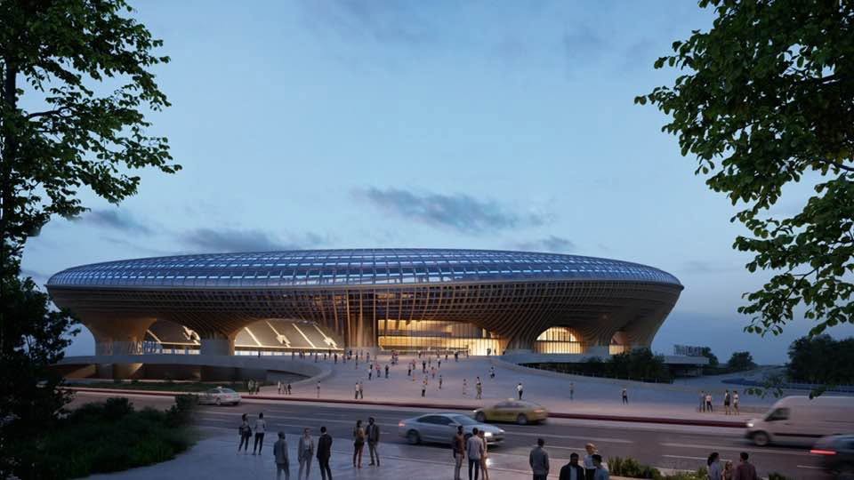 Prijedlog Otta Barića i njegova tima. Vanjski izgled stadiona u večernjem osvjetljenju.