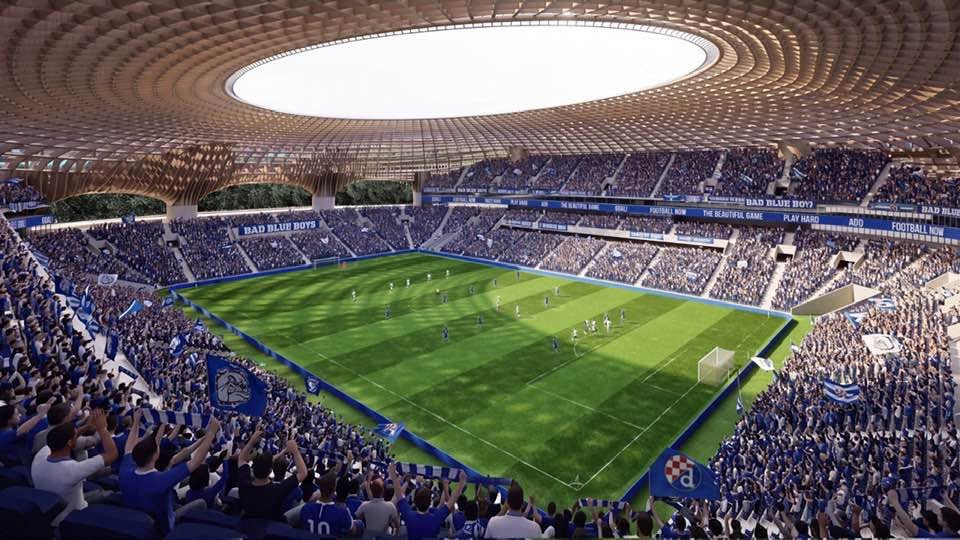 Prijedlog Otta Barića i njegova tima. Unutrašnjost stadiona: teren, tribine i krovna konstrukcija.