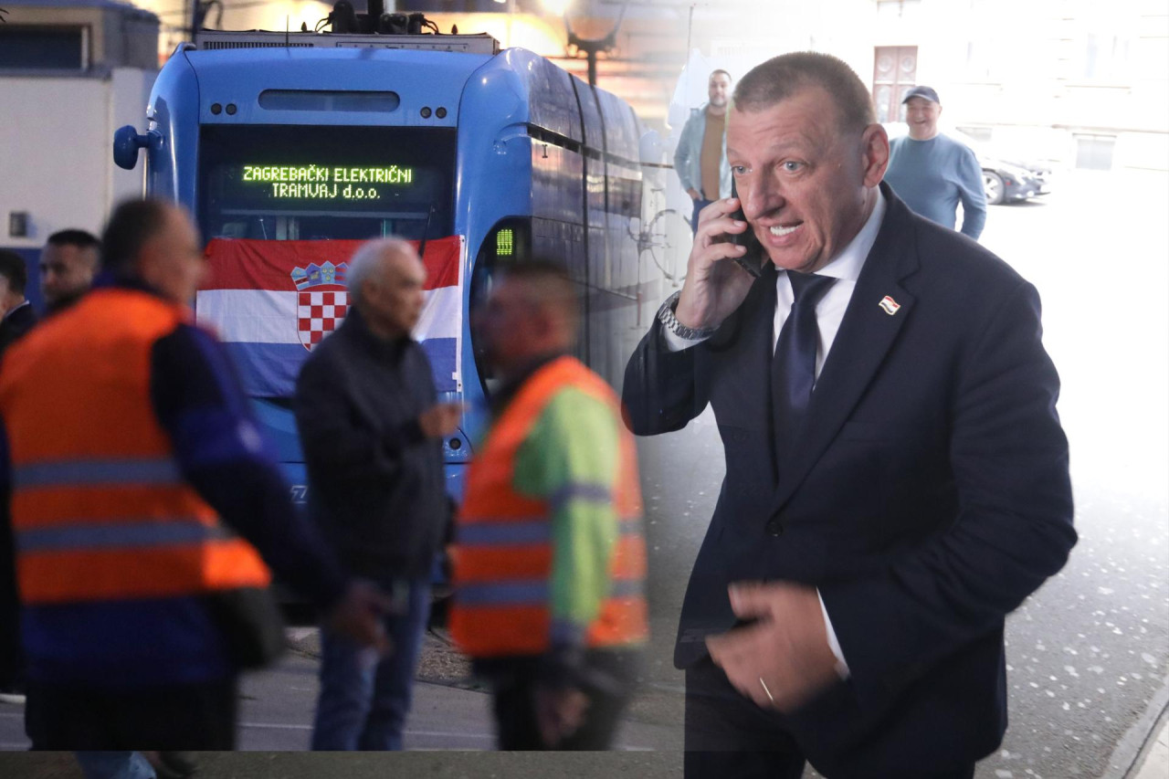 Ivan Matijević i tramvaj ZET-a sa zastavom, kompozicija Jutarnjeg lista