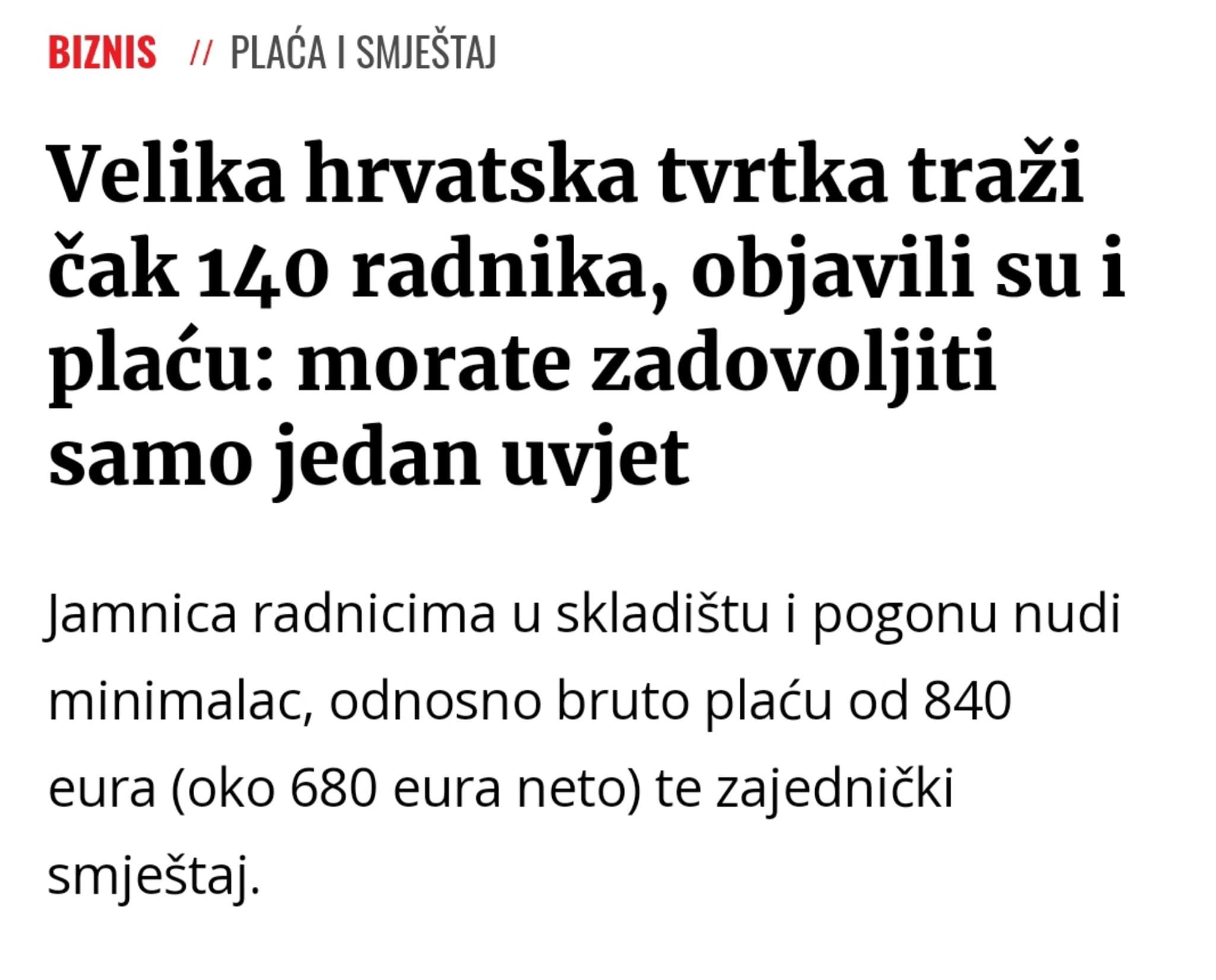 JAMNICA JE TRAŽILA 140 RADNIKA ZA MINIMALAC: Hrvatski rad zaslužuje više od najniže dopuštene cijene