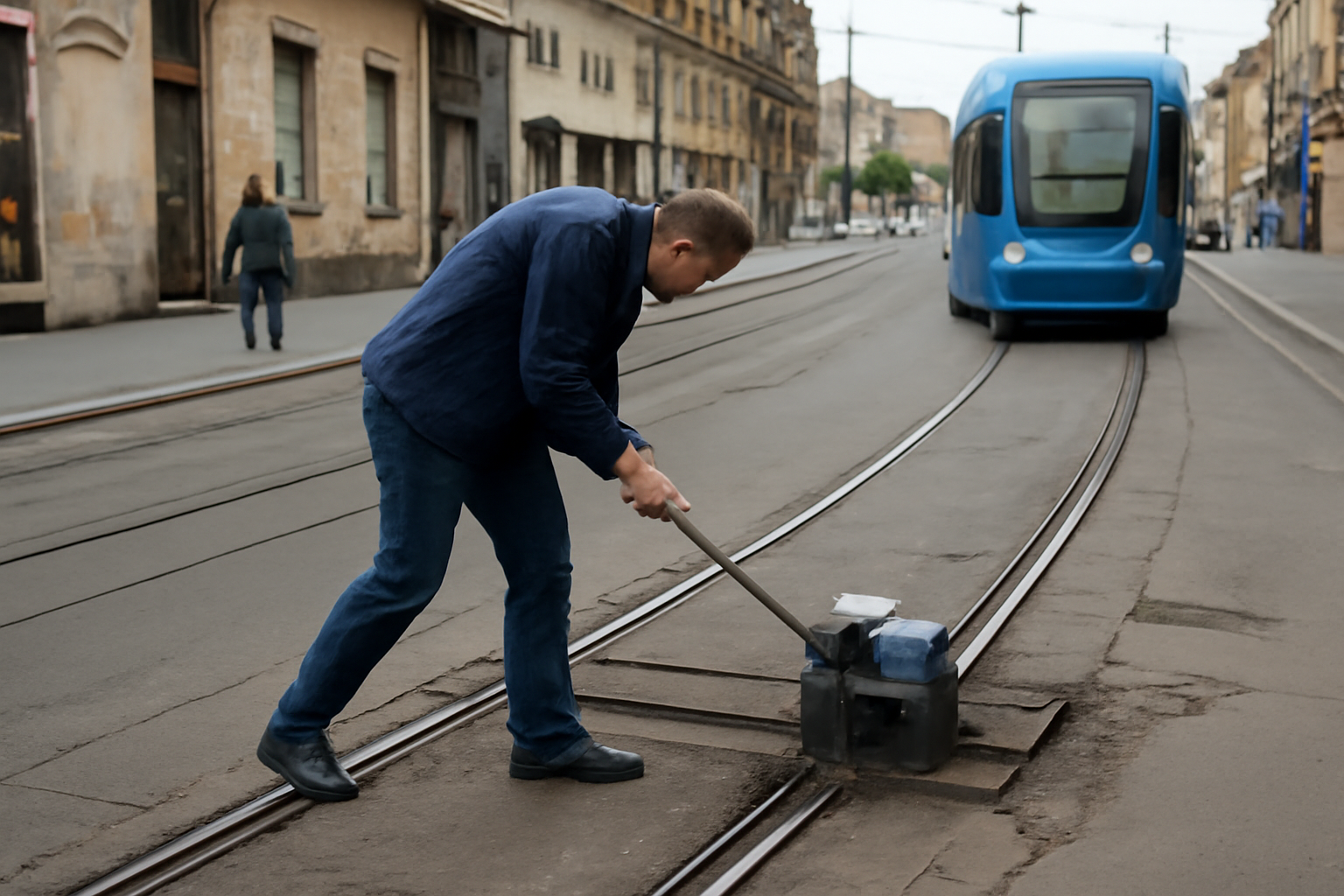 Ručno okretanje tramvajske skretnice = najmodernija tehnologija u možemovskom Zagrebu