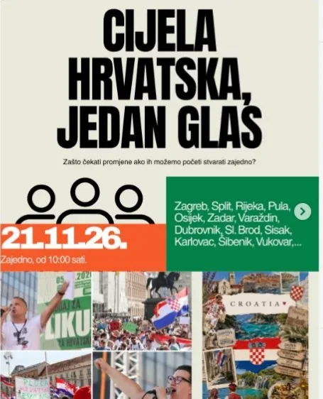 Plakat Cijela Hrvatska, jedan glas – najava za 21. studenoga 2026.