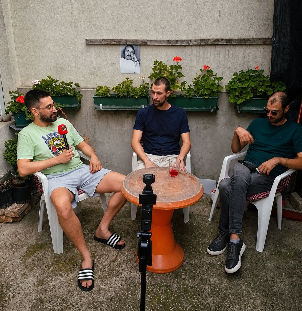 Dominik Alpeza, Ivo Šošić, Petar Kumerle i Toni Kumerle tijekom intervjua o Ivi Fabijanu